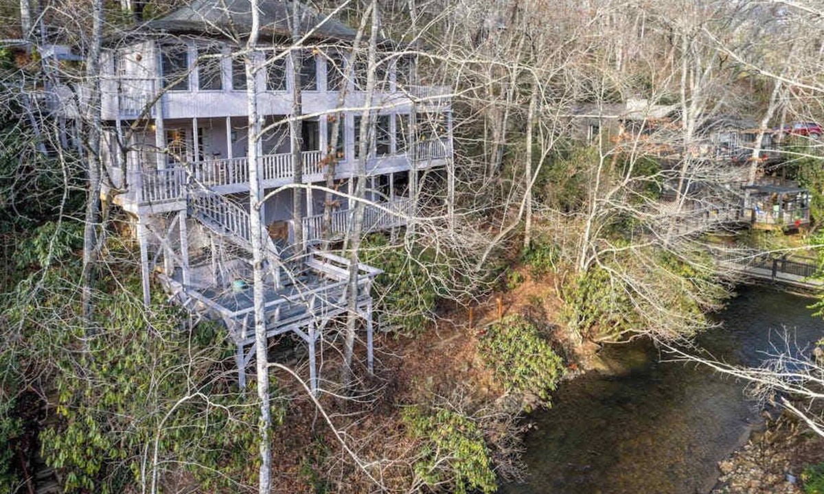 Otto House | 2-story waterfront home with mountain & creek views, decks, grill, fireplace, AC