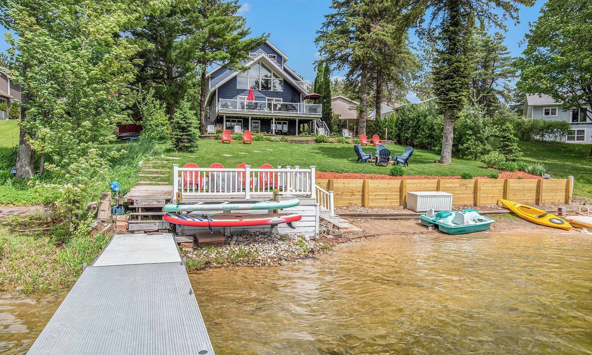 Gaylord Ski Chalet | 7K Sqft Lakefront Escape, Sandy Beach, Barrel Sauna, Game Room, Fire Pit