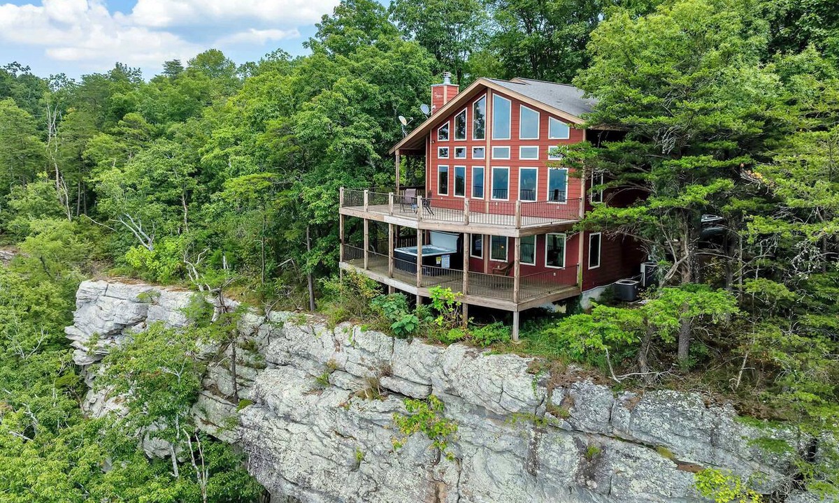 Trenton Cabin | Stone Ledge Refuge with Hot Tub and Gorgeous Views