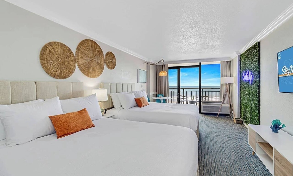 Downtown Myrtle Beach Condo | Surf Pavilion by StayMareni - Neon 2 Queen Beds Suite
