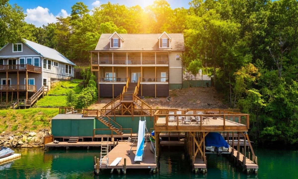 Troy House | The Lakeview: Best Views on Tillery, Sleeps 16, Private Dock with Slide