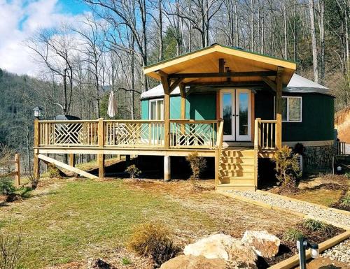 Clyde House | Unique Yurt Rental on Peony Farm with Riverfront View in Clyde, North Carolina