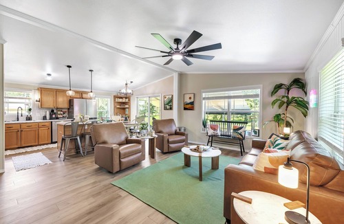 Mountain House | Brand new listing! Relax and unwind at this stunning Northwoods pool house featuring a private in-ground pool, fire pit, patio, garage space, and sleeping for 11 guests!