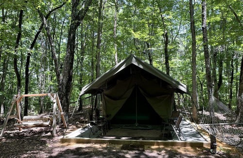 Trenton RV Rental | Enchanting Glamping Tent with Hammock & Fire Pit Escape in Rising Fawn, Georgia
