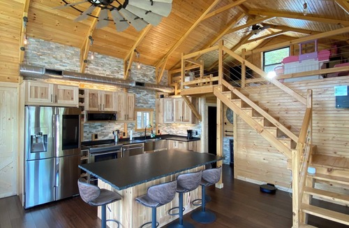 Williamstown Cabin | Epic Family Lake Getaway - 5 Min to Ark, Gameroom, 100ft Dock, Hot Tub, Sauna