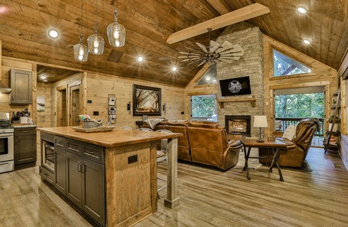 Ellijay Cabin | Luxury Creekside~ Hot Tub | Game Room | Fire Pit | Sleeps 8
