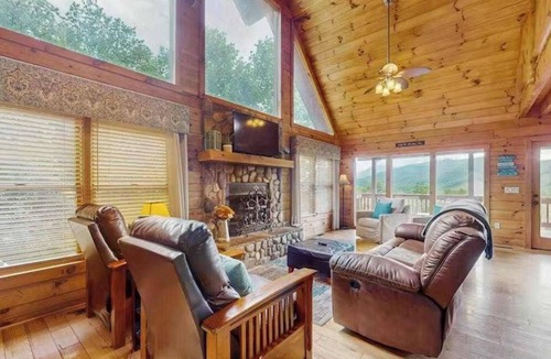 Sylva House | Smoky Mountain home with sauna, hot tub, multi-level deck & mountain views