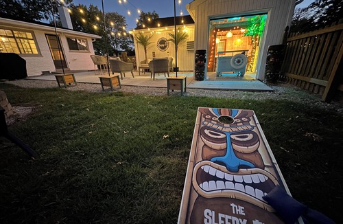 Mason House | The Sleepy Tiki - Game room, Tiki lounge, Fire pit, Fenced yard – Pet friendly!