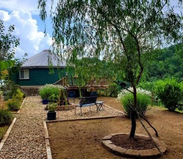 Clyde House | Unique Yurt Rental on Peony Farm with Riverfront View in Clyde, North Carolina