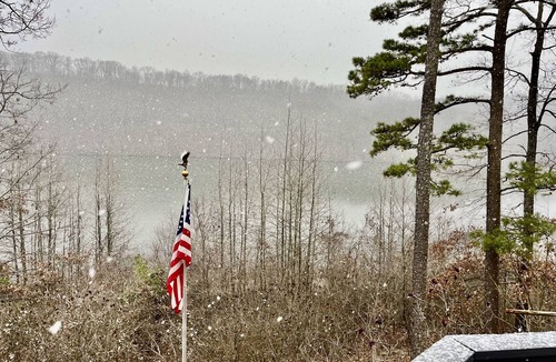 Center Ridge House | Watershed Getaway on lake, mountain behind house on property, and hiking trails