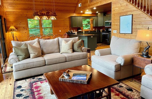 Topton Cabin | Wow! Lake Nantahala Smoky Mountain Cabin with Boat Dock, Hot Tub & Firepit!