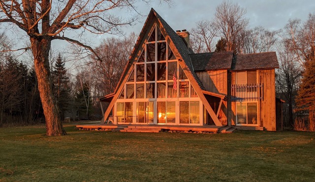 "A" frame cottage on the shore of Lake Michigan