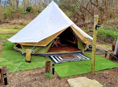 Creekside Glamping Heaven with Comfy Interior in Cosby, Tennessee