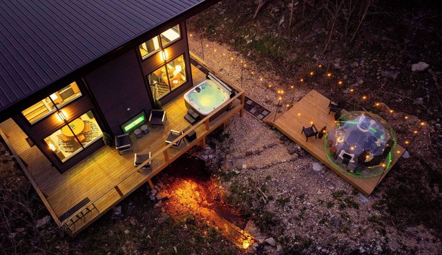 Glass Cabin Over Creek | Grotto Pool+Dome+Hot Tub