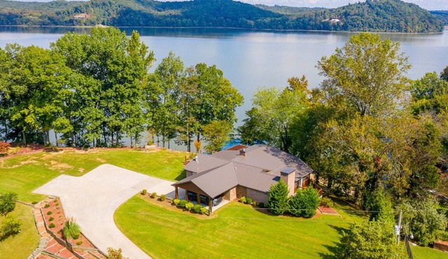 Lake front with dock and boat ramp